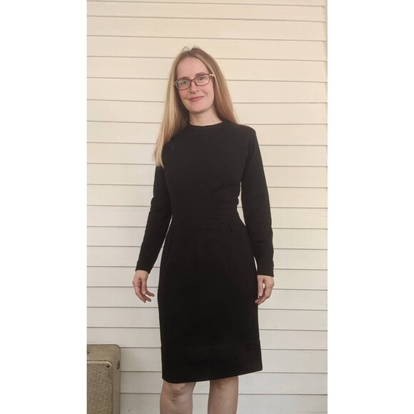 60s Vintage Black Wool Dress Long Sleeve Butte Knit S - Picture 9 of 9